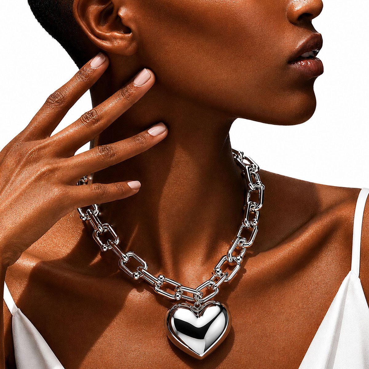 Collier chaîne grosse maille pendentif cœur HIZA argenté, HIPANEMA