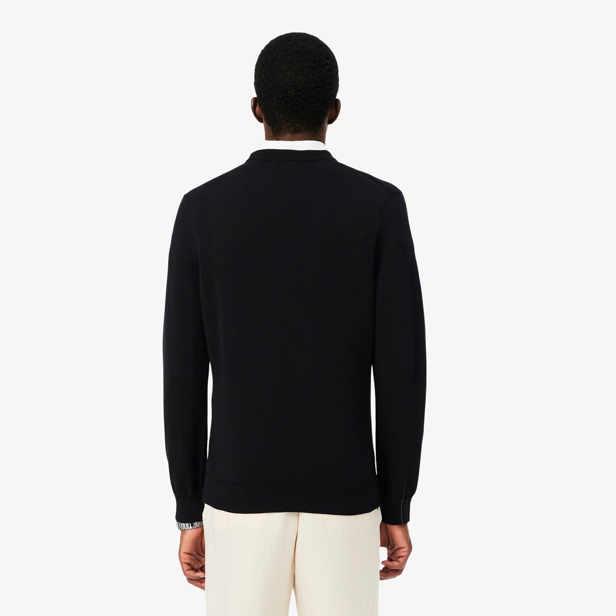Pull coton uni col rond noir-031, LACOSTE