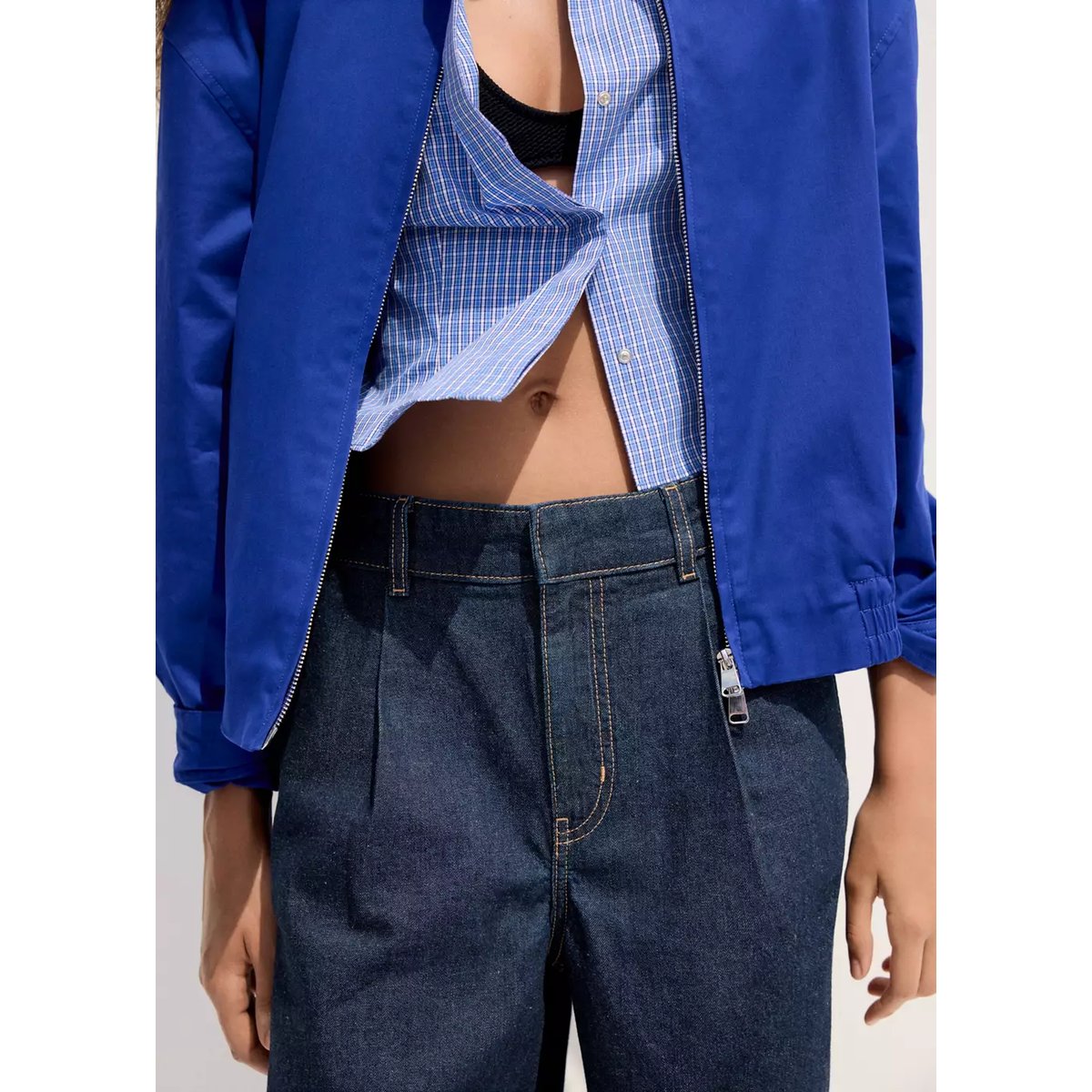 Bermuda en jean taille normale à pinces bleu, MANGO