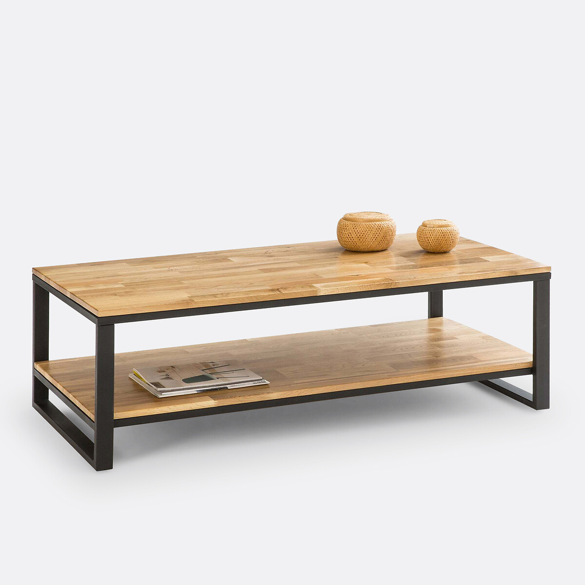 Table basse, en chêne massif et métal acier, HIBA naturel, LA REDOUTE INTERIEURS