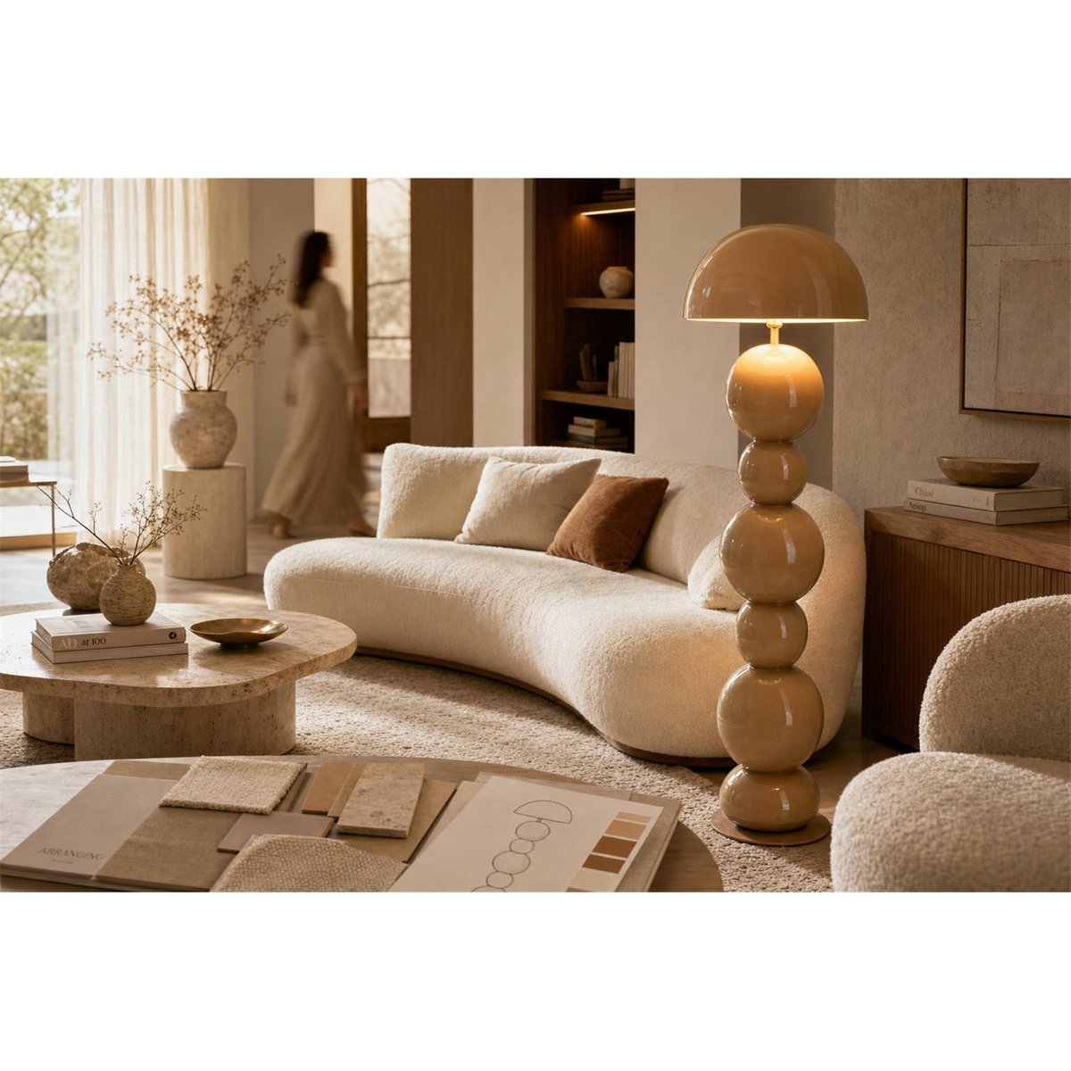 Lampadaire en fer au design sculptural mocha mousse, RECOLLECTION