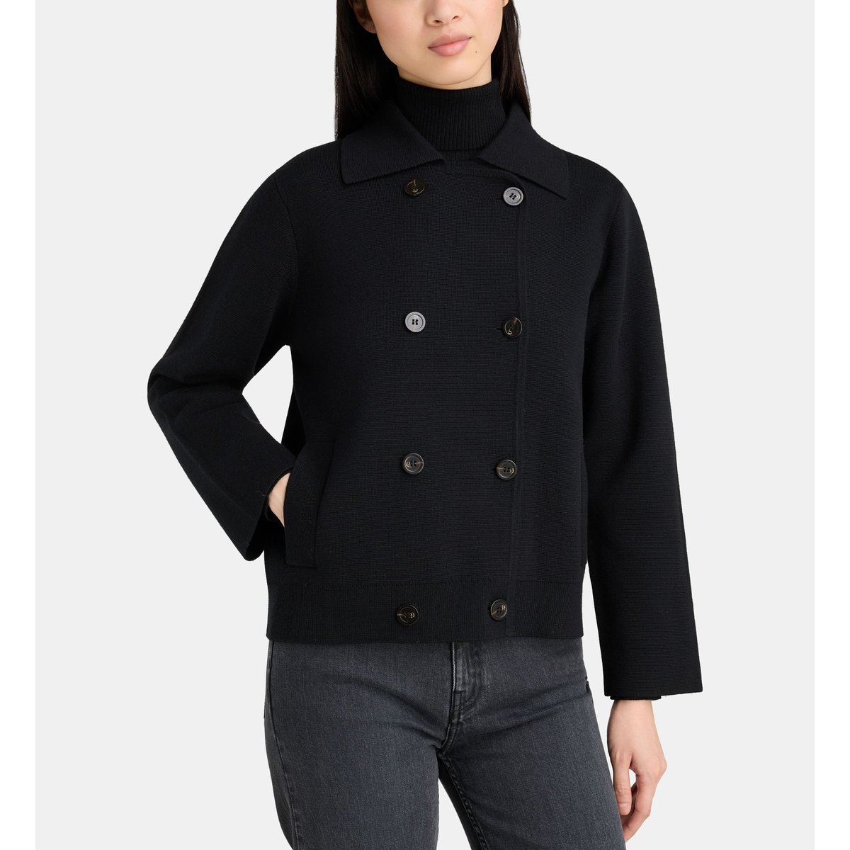 Veste droite osmond maille double boutonnage noir, JODHPUR