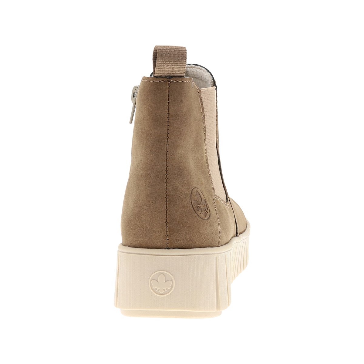 Boots brunes à talon compensé cranté pourvues d'un zip latéral brun, RIEKER
