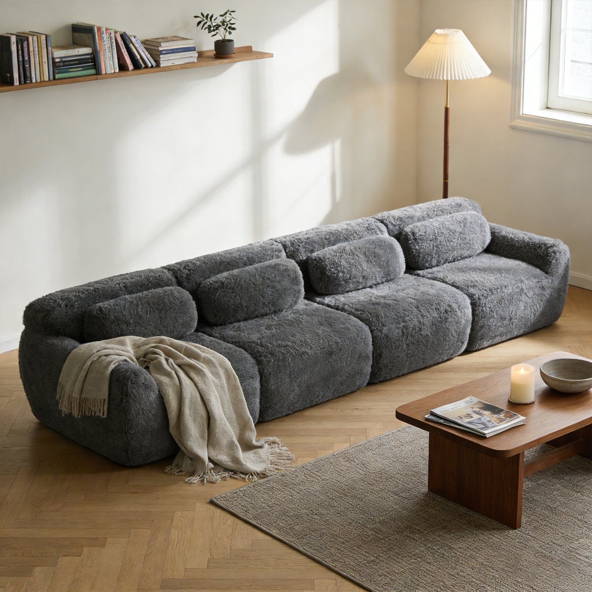 Canapé droit 4 places design moderne, WIND gris charbon, MEUBLES COSY