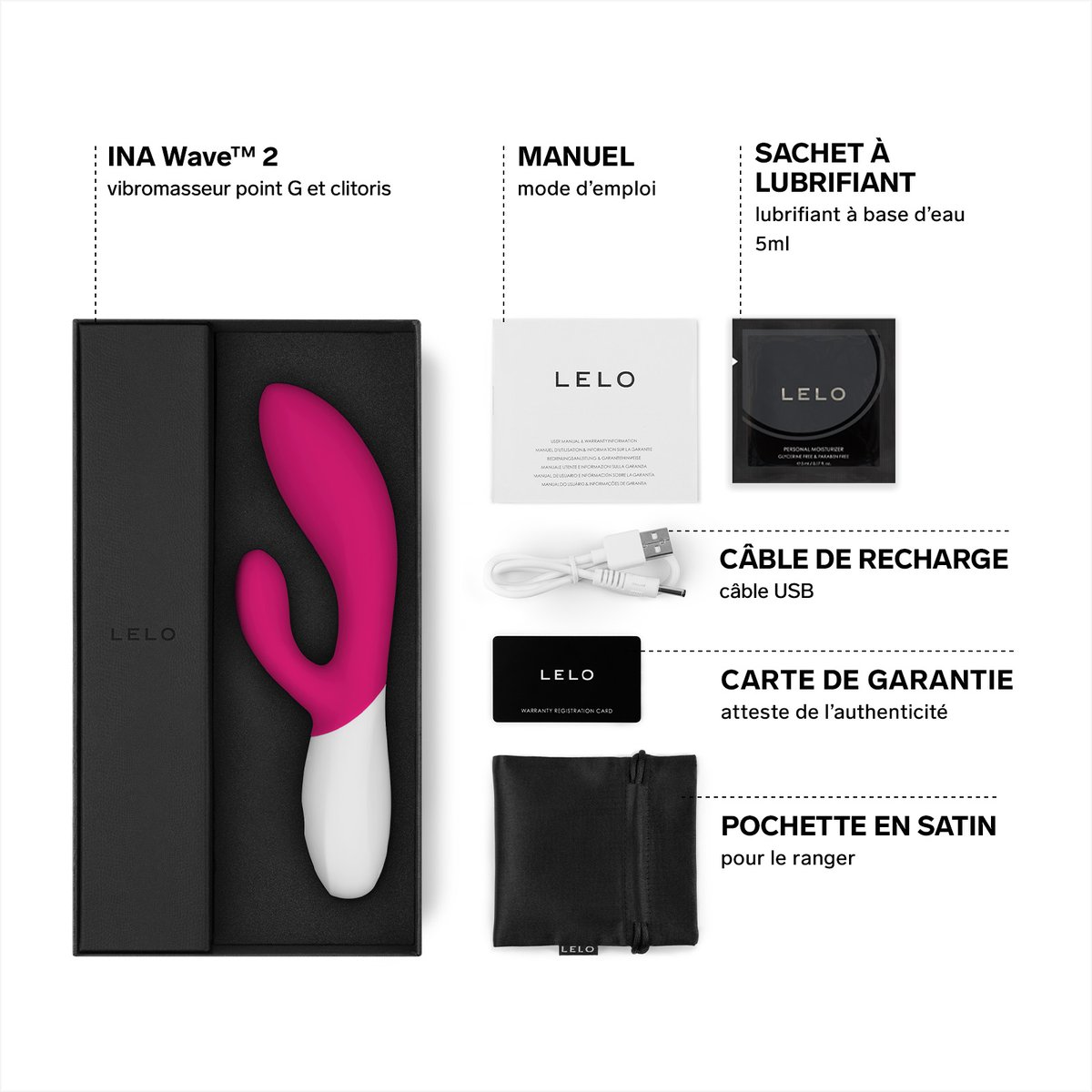 Stimulateur Clitoridien et Vibromasseur Point G Rabbit, INA Wave 2 cerise, LELO