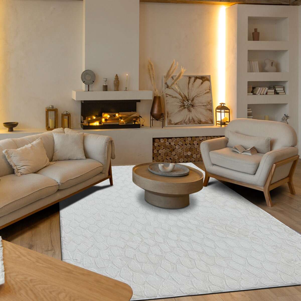 Tapis à relief  extra-doux SEVENTY blanc, touch, THE DECO FACTORY