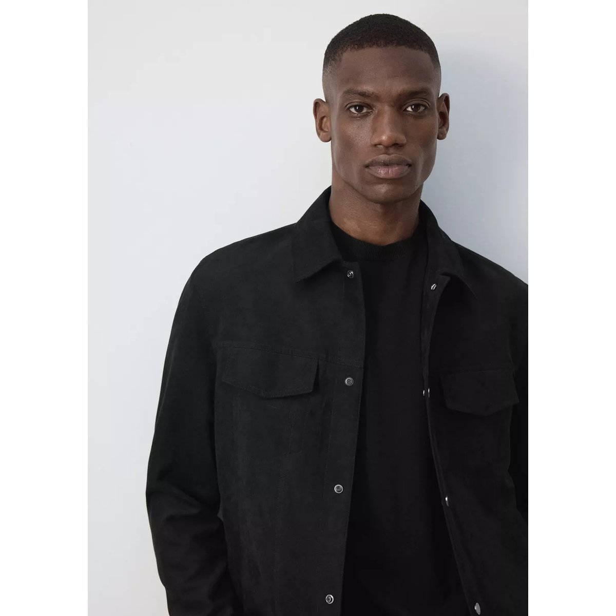 Veste en jean col classique noir, MANGO MAN