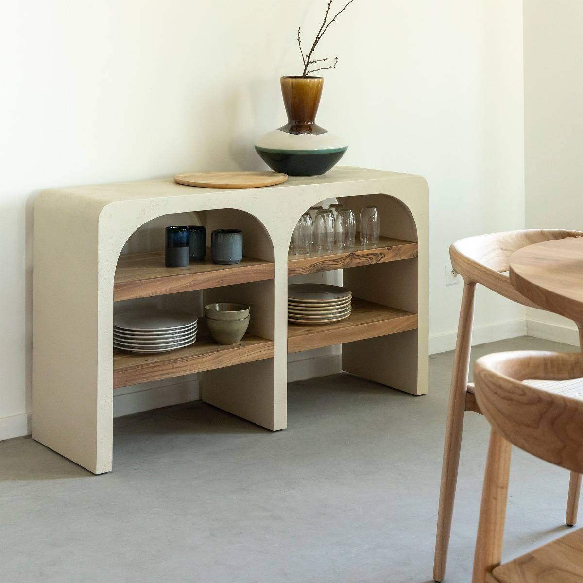 Console en bois effet béton DALVA blanc, MADE IN MEUBLES 