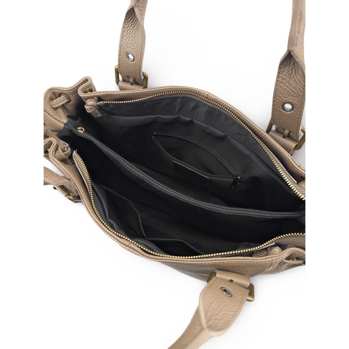 Sac bowling en cuir grainé PRINCESSE XL BRASS taupe foncé, OH MY BAG