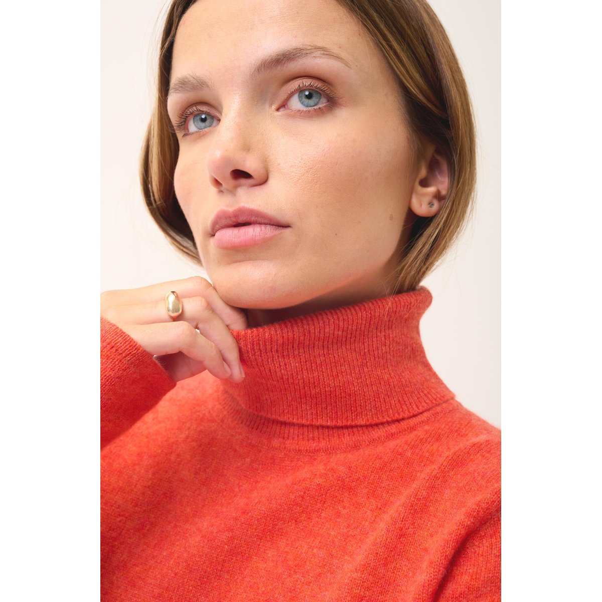 Pull Col Roulé Orange Chiné Ava orange, JUST CASHMERE