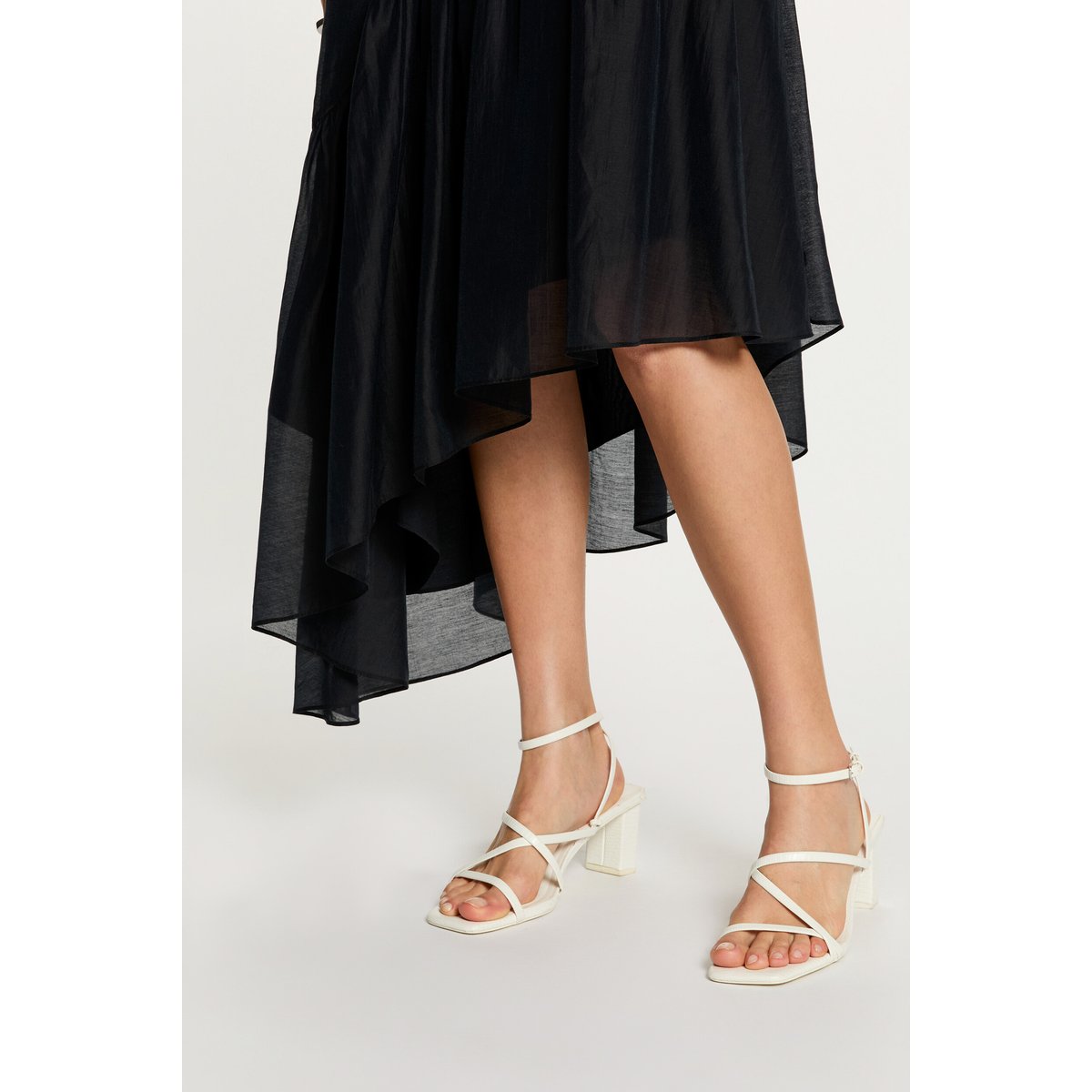 Jupe asymétrique taille haute bleu marine, MORGAN