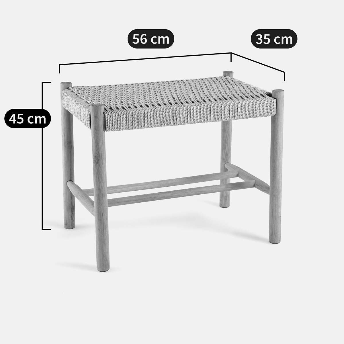 Banc, tabouret d'entrée bouleau ou chêne et corde tressée, TAGA naturel, LA REDOUTE INTERIEURS