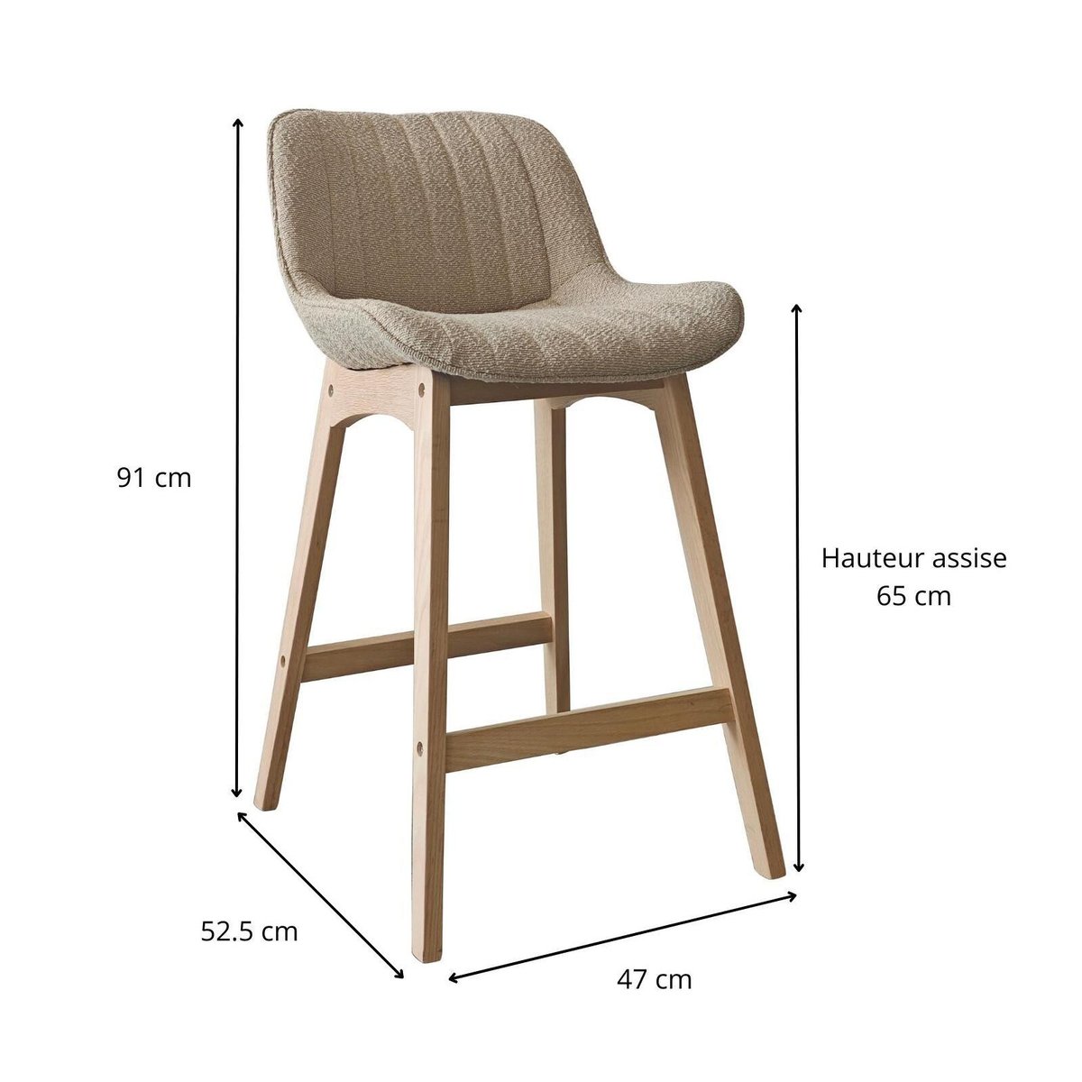 Lot de chaises d'îlot et bar en chêne et assise tissu bouclette 65cm MILK | Lot de 6 beige, MOB IN