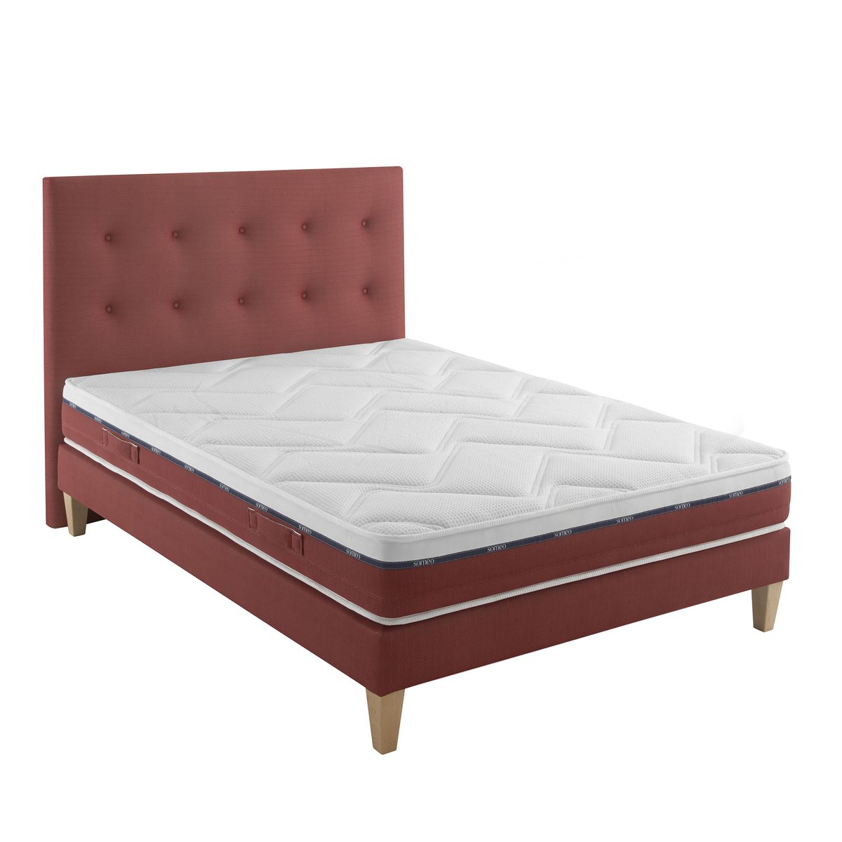 Ensemble matelas 100% latex, sommier, pieds et tête de lit Crépuscule 600 blanc, SOMEO