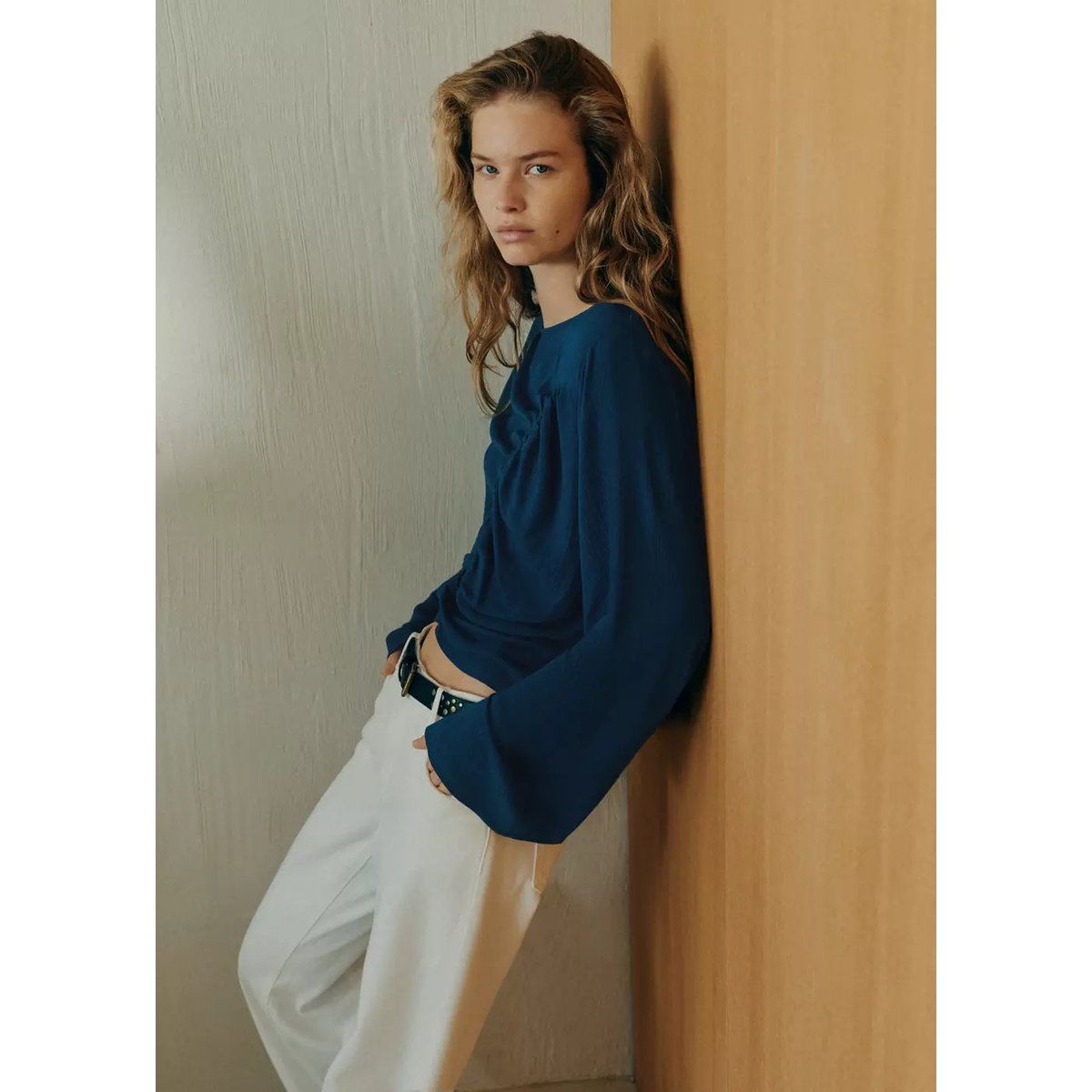 Blouse fluide détail froncé bleu pétrole, MANGO TEEN