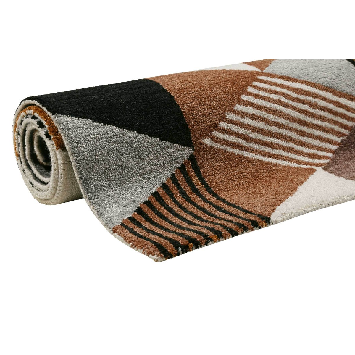 Tapis fait main à poil ras kaléidoscope , Uptown brun, ESPRIT