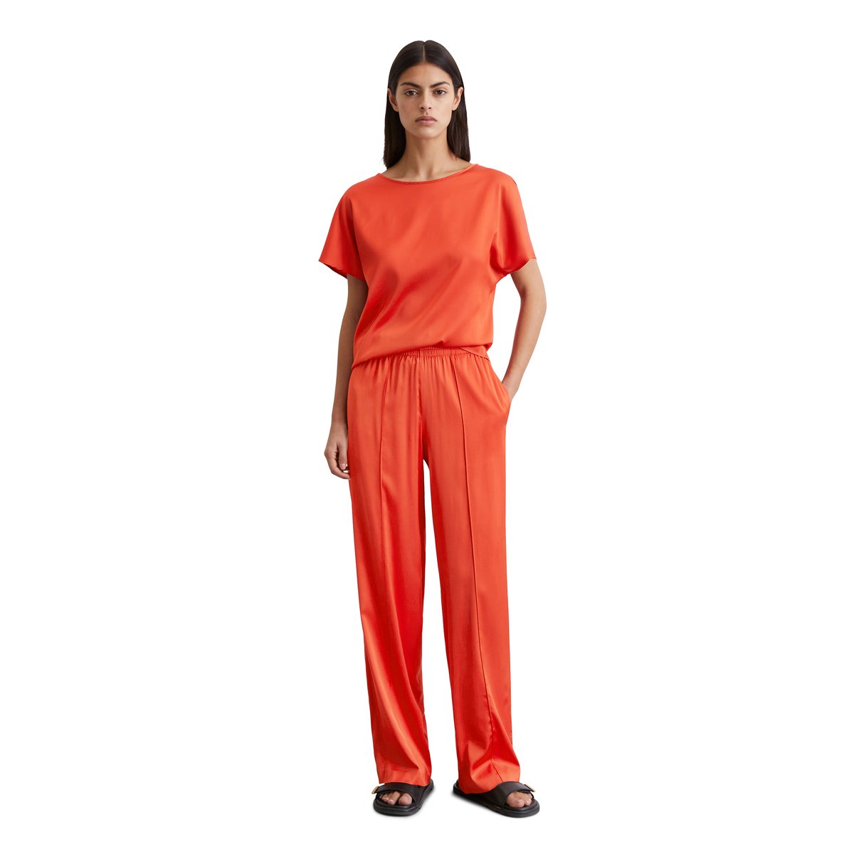 Chemisier régulier en satin stretch de viscose rouge, MARC O'POLO