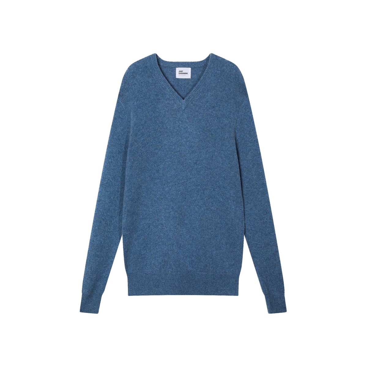 Pull Col V 4 Fils Bleu Denim Nathan bleu denim, JUST CASHMERE