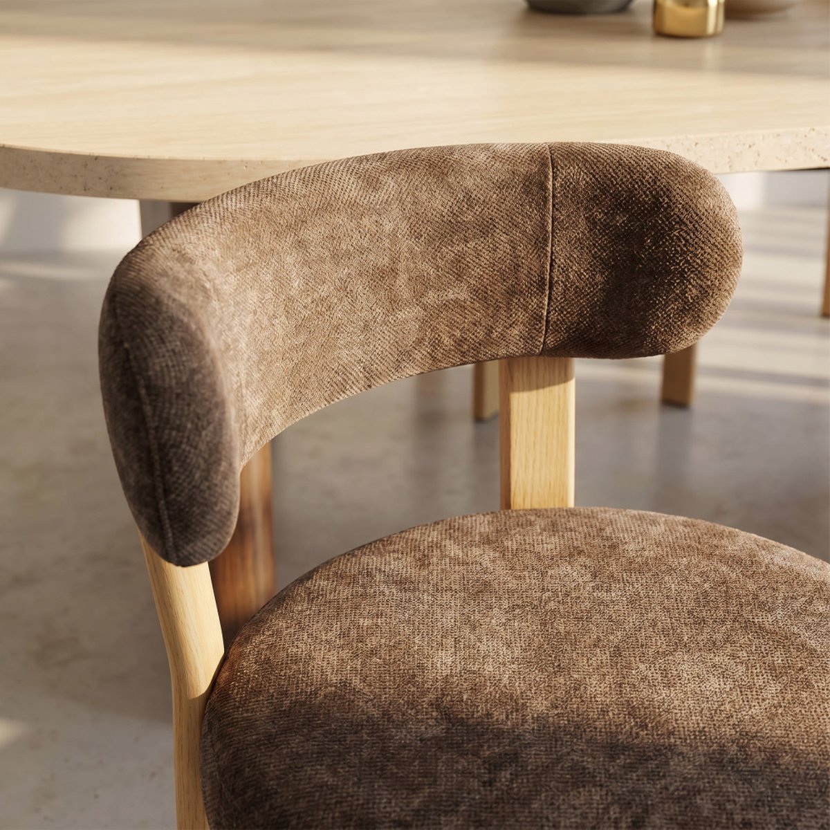 Lot de 2 chaises en tissu piètement effet bois clair- IZZY marron, DRAWER