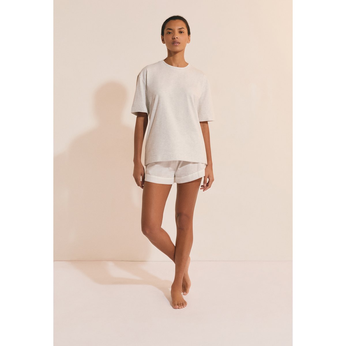 T-shirt de pyjama manches courtes en coton JOANNE gris clair, ETAM