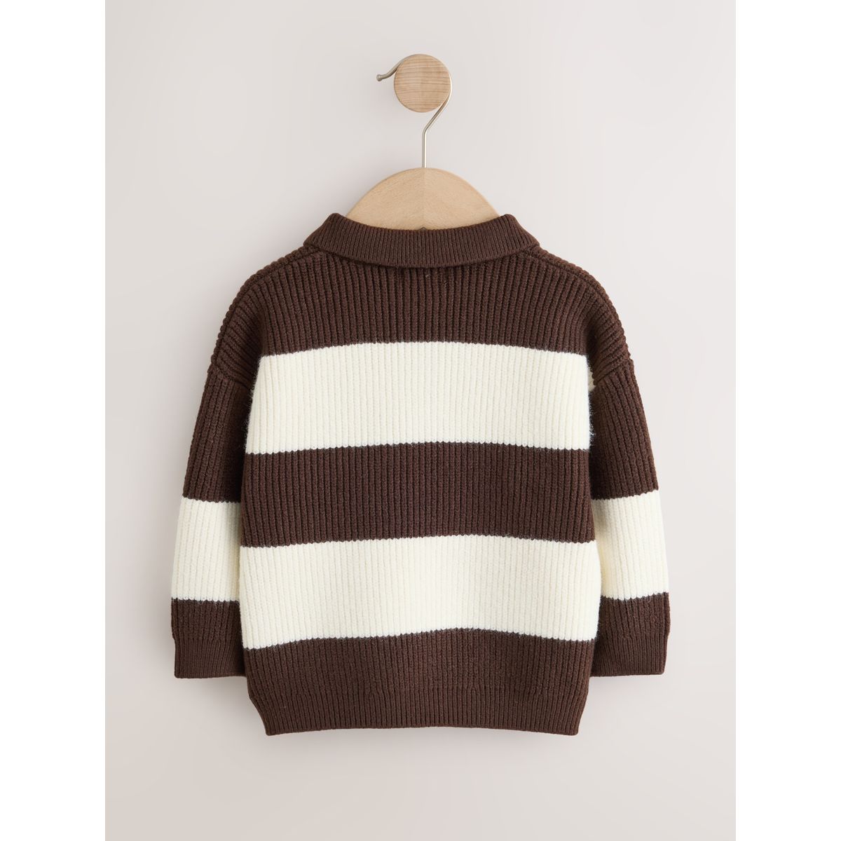 Polo de rugby rayé en maille marron/crème, NEXT