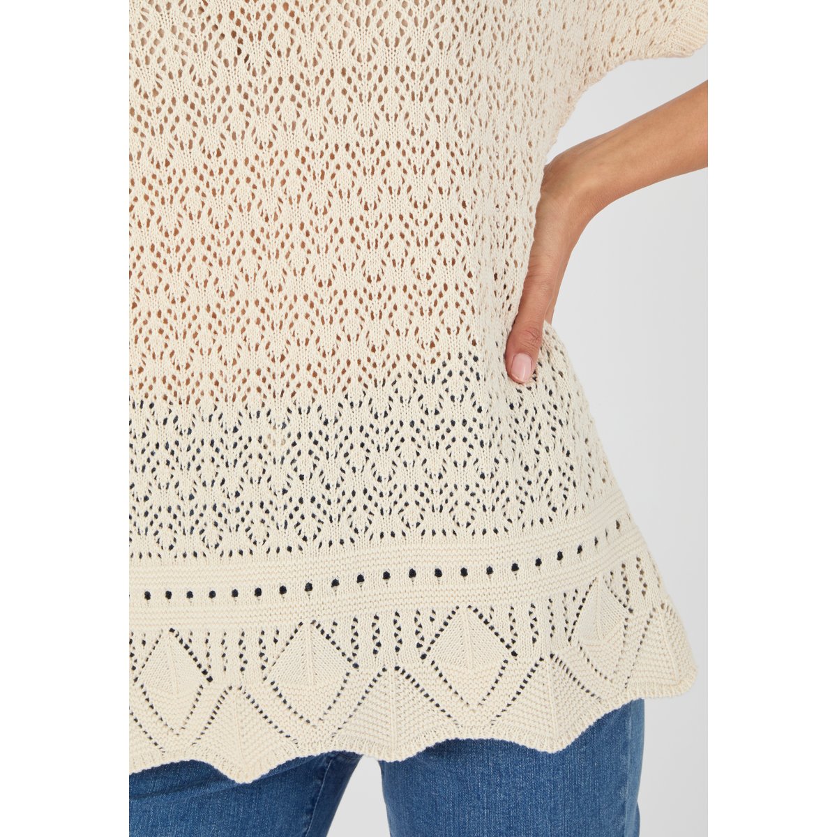 Pull en maille pointelle marron ecru, DAMART