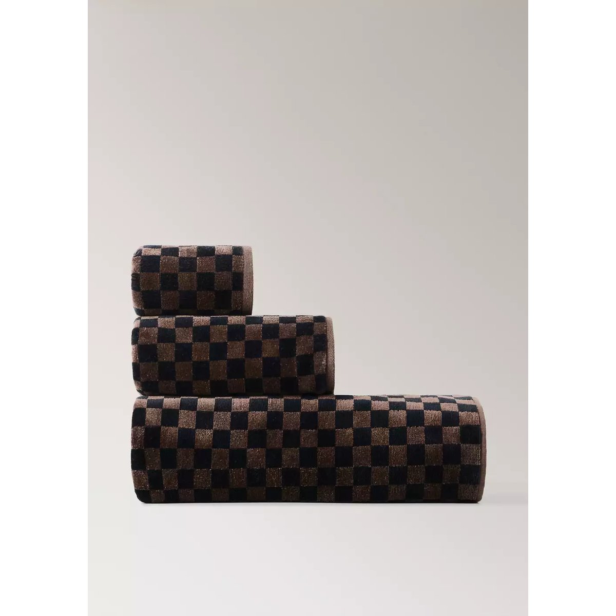 Serviette de bain à carreaux en coton velours marron, MANGO HOME