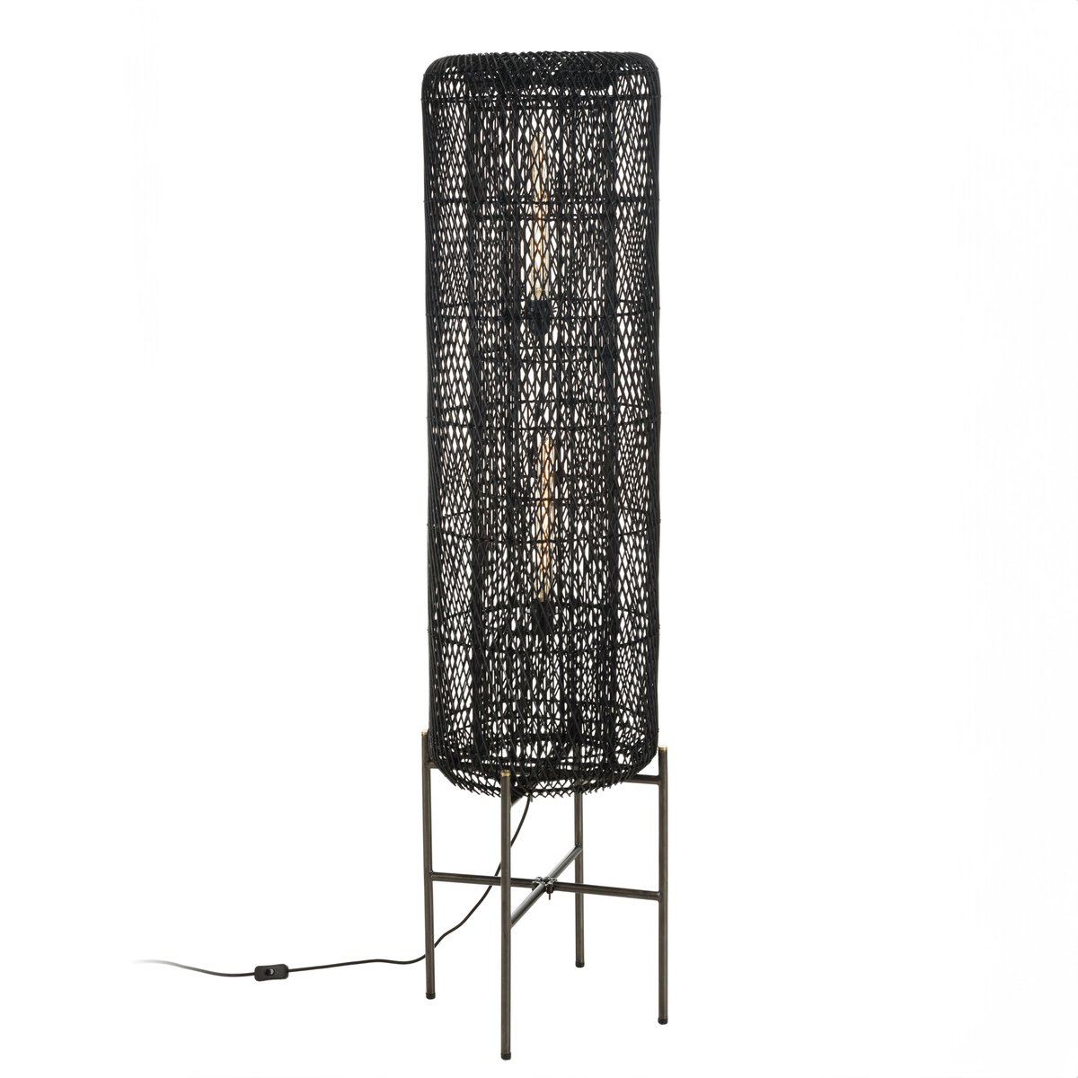 Lampadaire en rotin pieds métal FOLELLI noir, PIER IMPORT