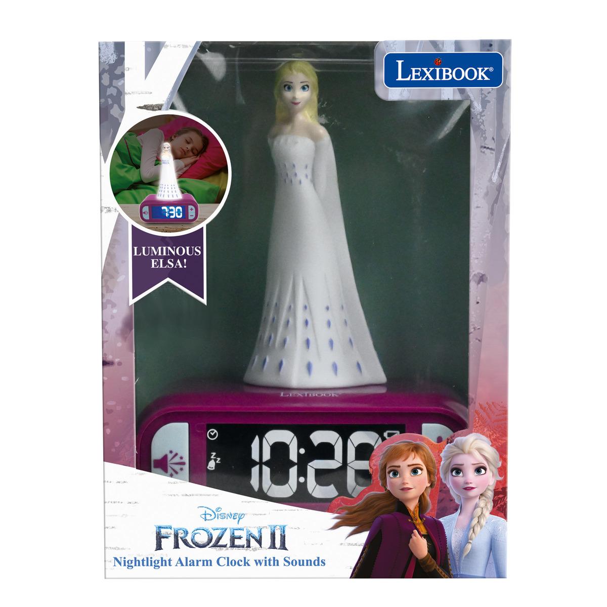 Réveil avec Veilleuse en 3D design Reine des Neiges Elsa violet, LEXIBOOK