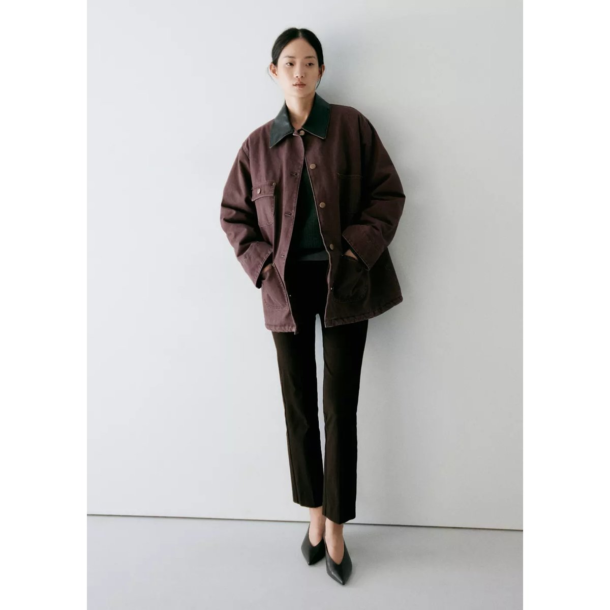 Parka col contrasté grenat, MANGO