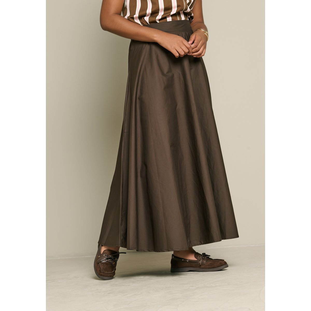 Jupe maxi en popeline brun fonce chocolate, LOLALIZA