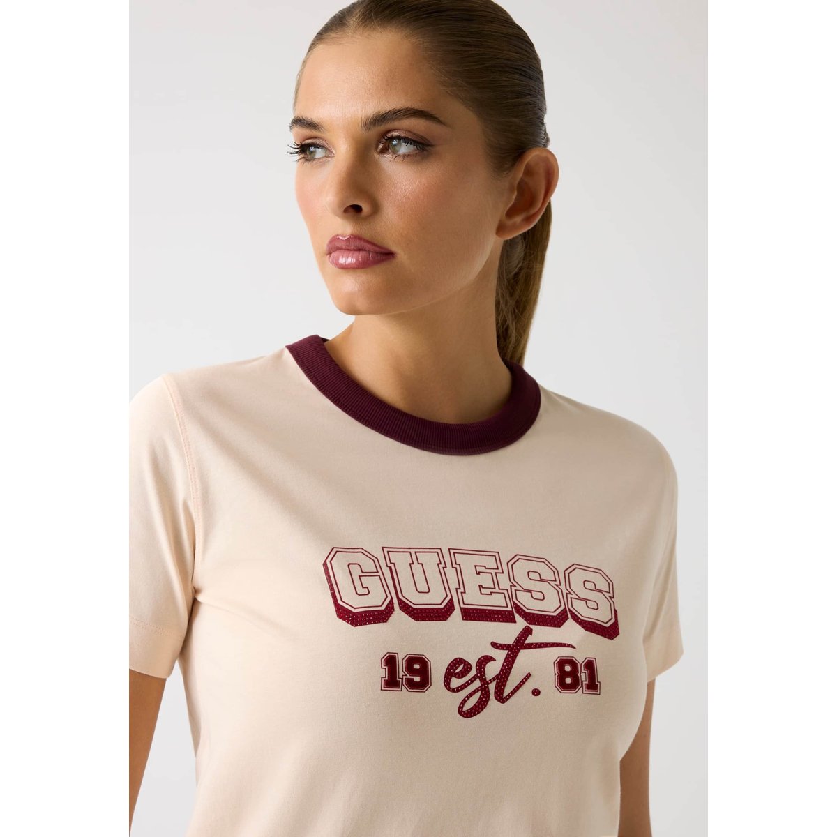 T-Shirt Logo Strass beige, GUESS