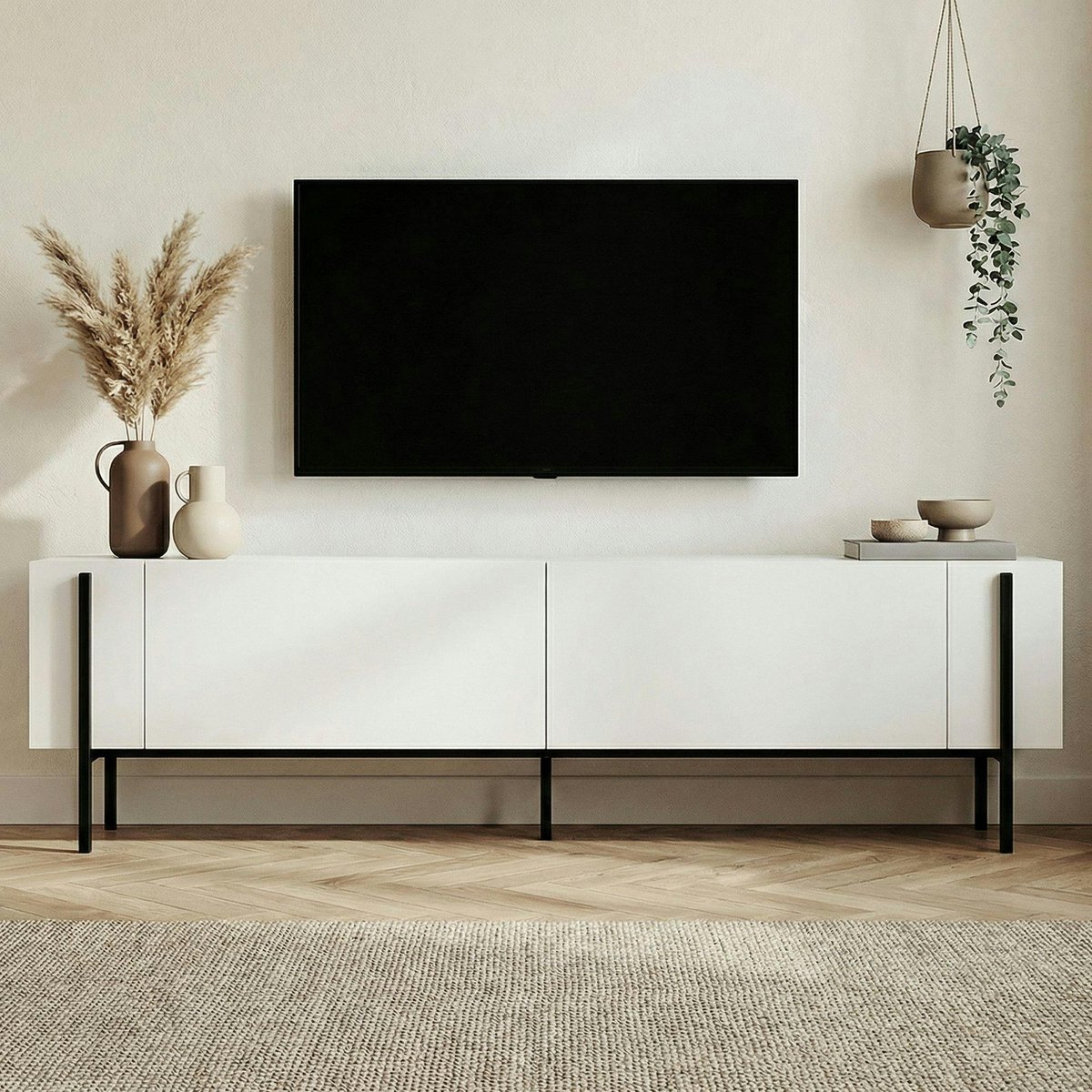 Meuble TV 2 portes 180 cm MARFA blanc - noir, PIER IMPORT