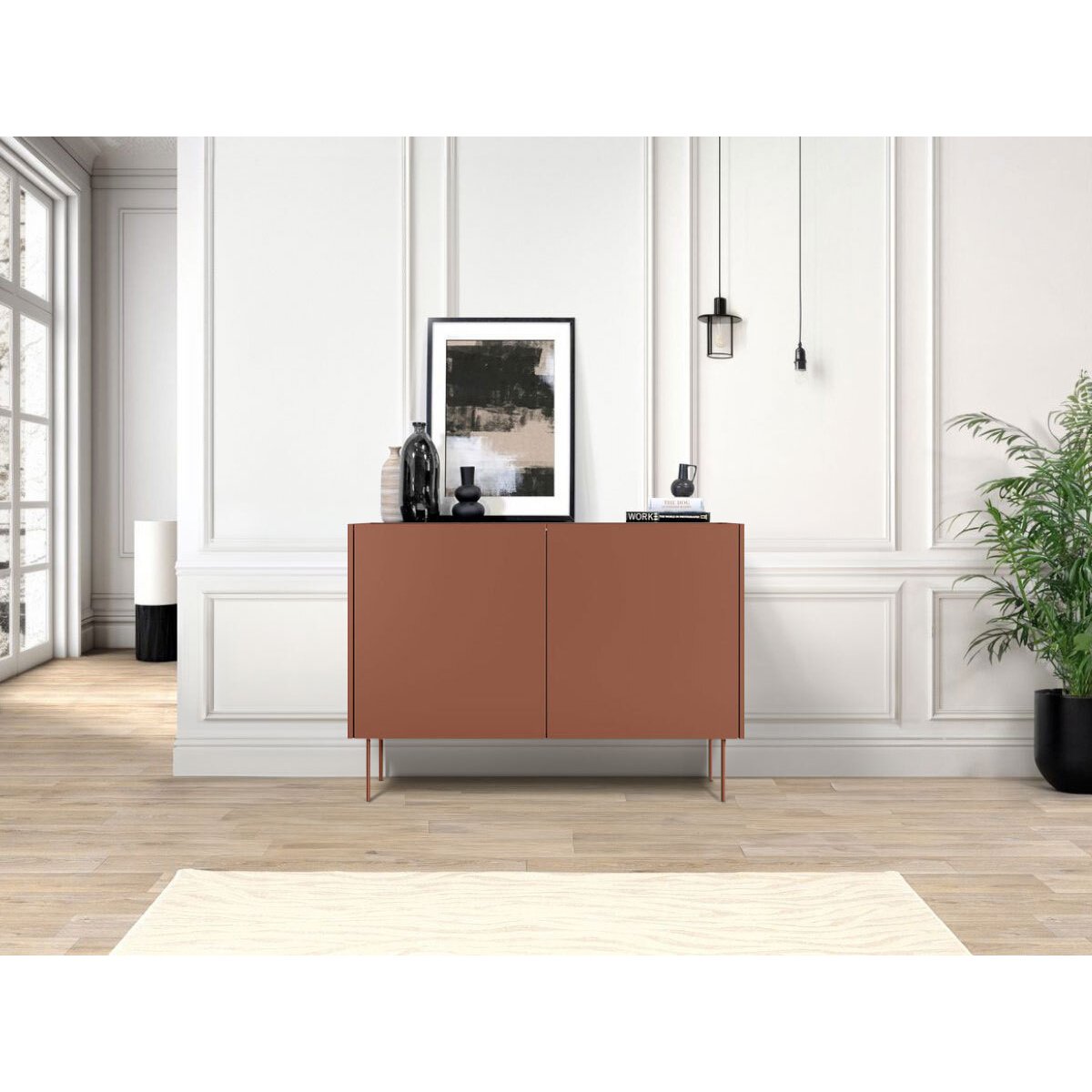 Buffet bas en panneaux de particules 2 portes 120 cm, ATLAS rouge, BOBOCHIC