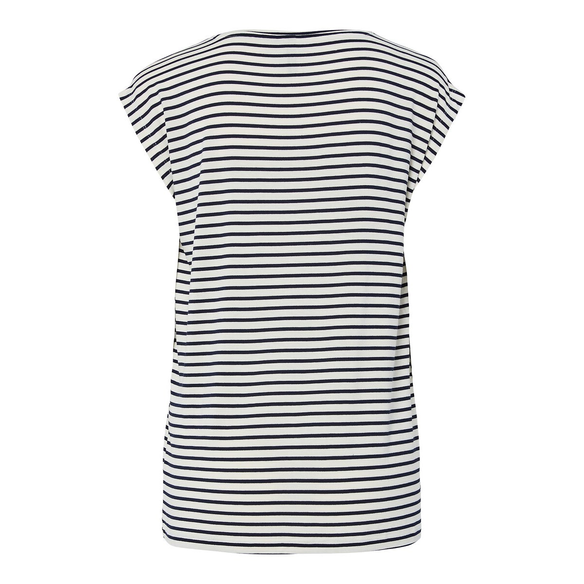 Tshirt à rayures col v inscription poitrine bleu/blanc, PIECES