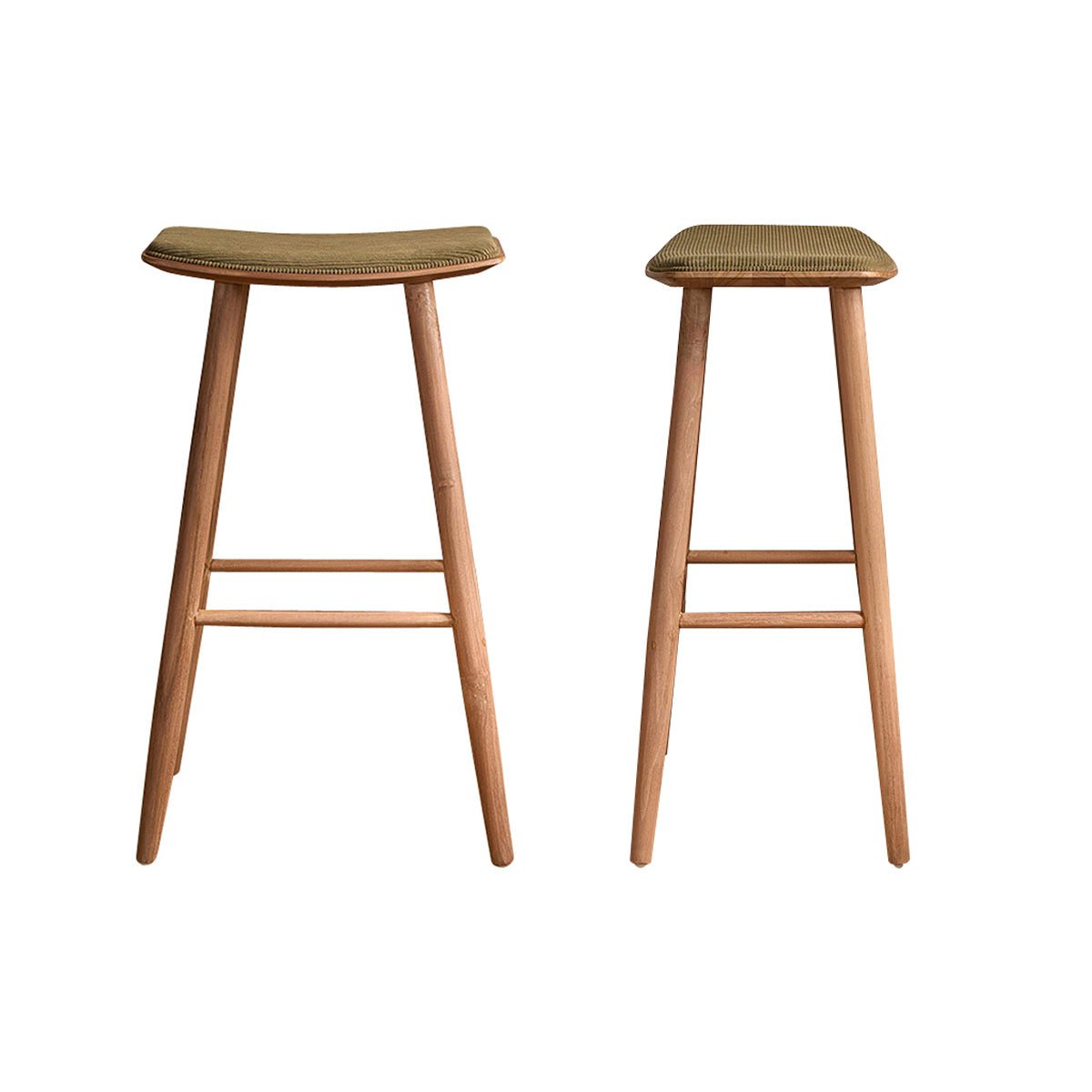 Lot de 2 tabourets de bar en teck massif et velours côtelé  AMBRE kaki, BERAH GETAH