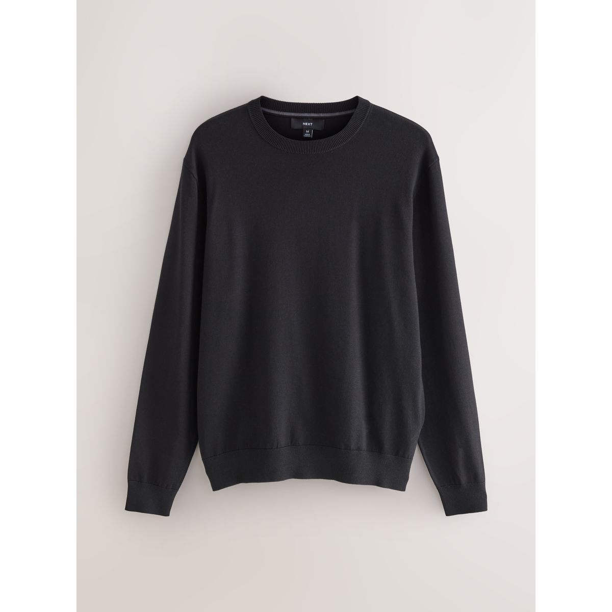 Pull ras du cou standard en coton majoritaire noir, NEXT