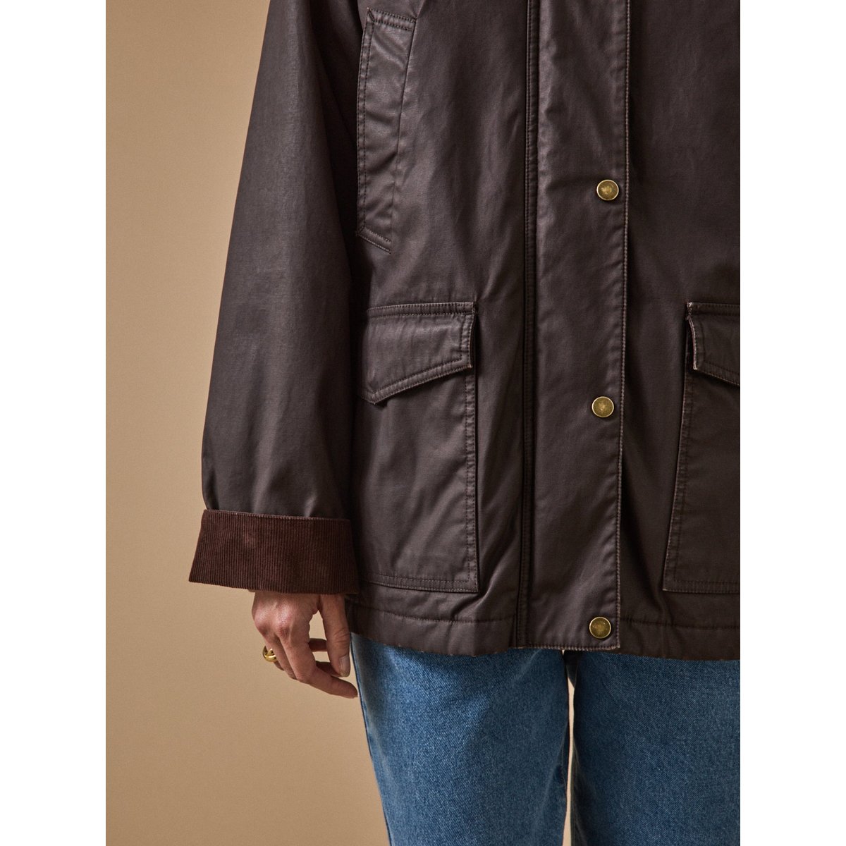 Veste  coton enduit chocolat, CYRILLUS