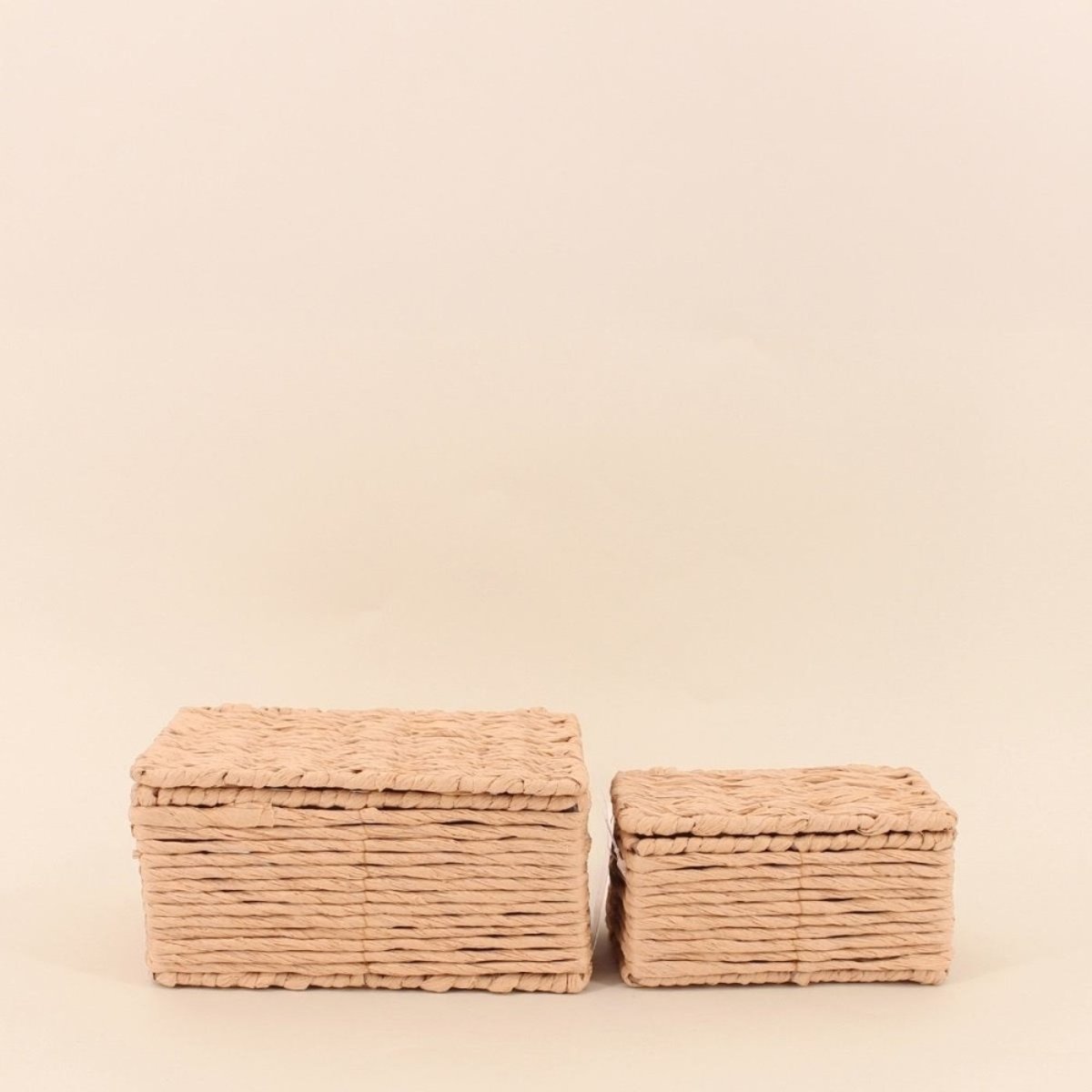 Lot de 2 boites en corde papier armatures métal beige, ORNAMI