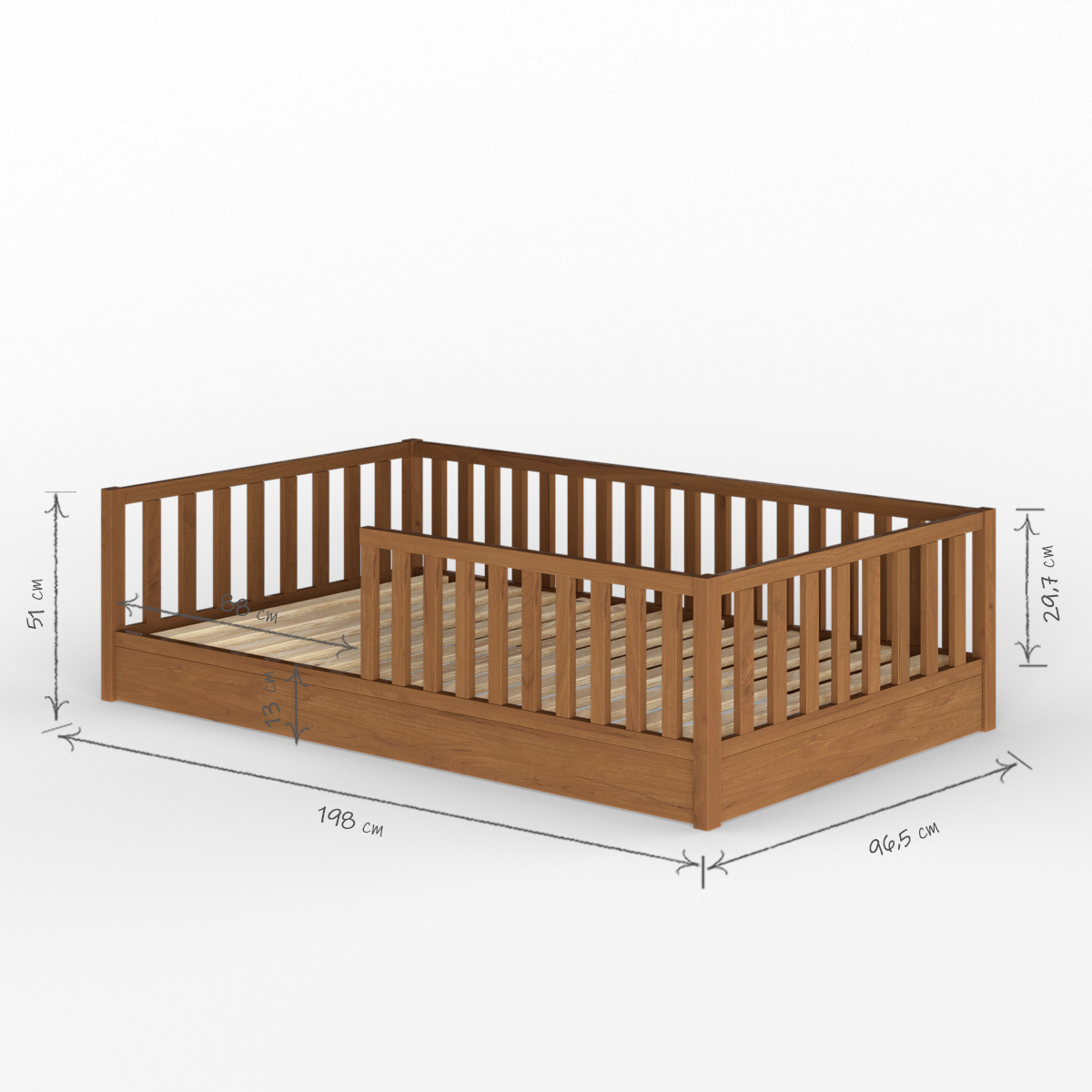 Lit enfant Montessori Bois massif  ROMEO noisette, AKITEN RETAIL