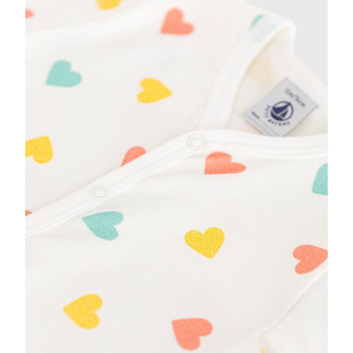 Combinaison courte en coton cœurs blanc, PETIT BATEAU