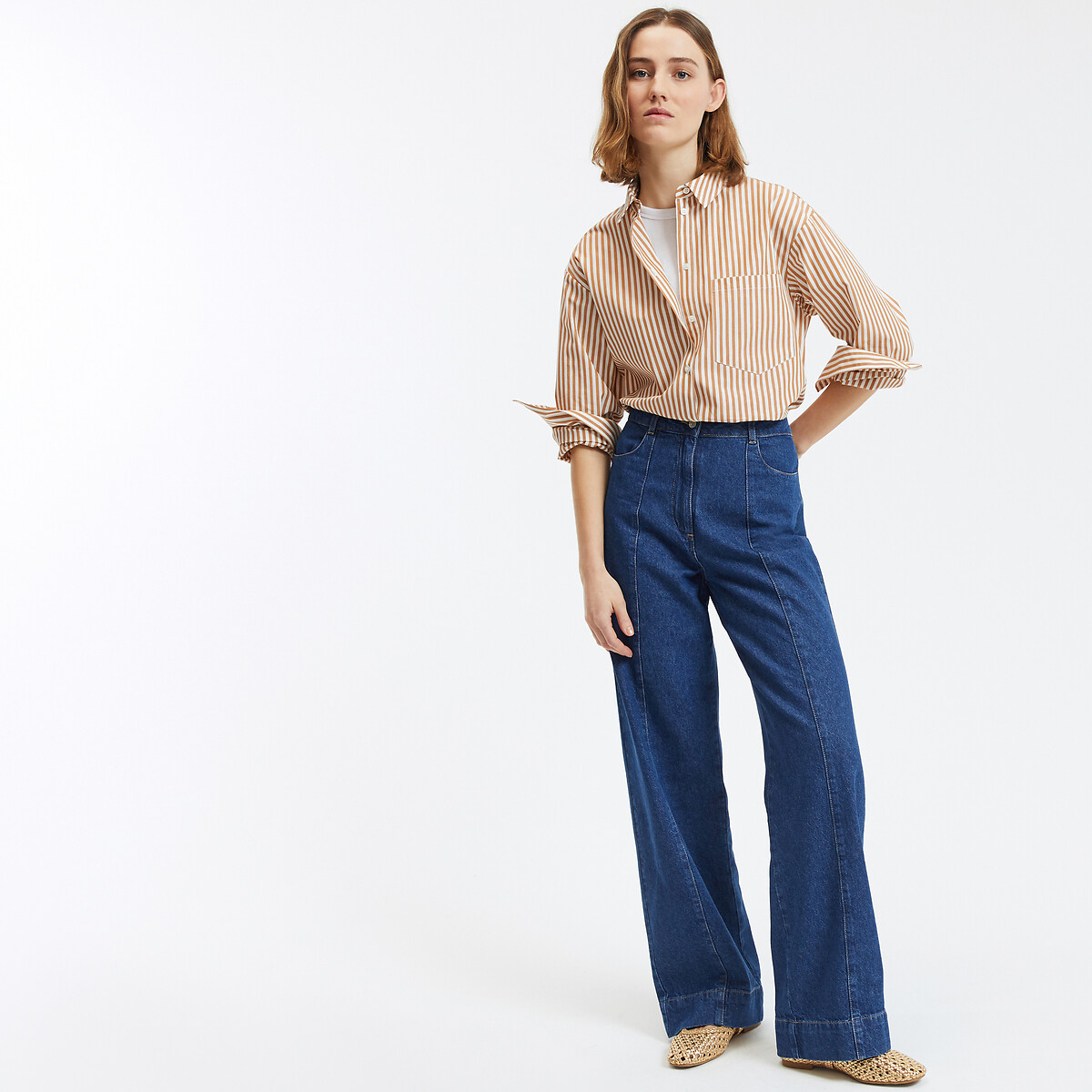 Jean large, détails coutures, taille haute bleu brut, LA REDOUTE COLLECTIONS