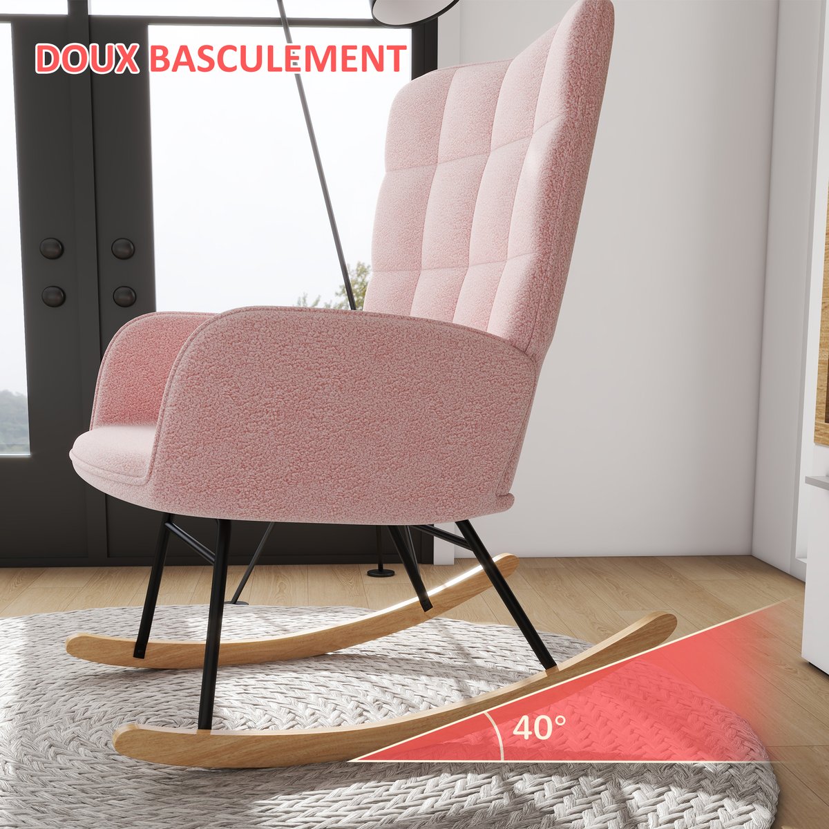 Fauteuil à bascule Imitation cachemire Rose rose, HOMCOM
