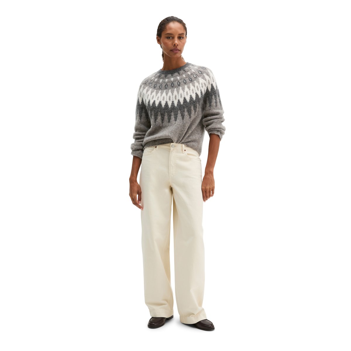 Pull jacquard coupe classique en un mélange douillet de laine et de laine d'alpaga marron, MARC O'POLO