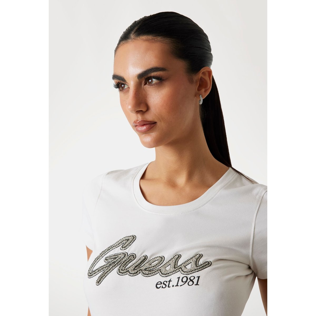 T-Shirt Logo Strass blanc, GUESS