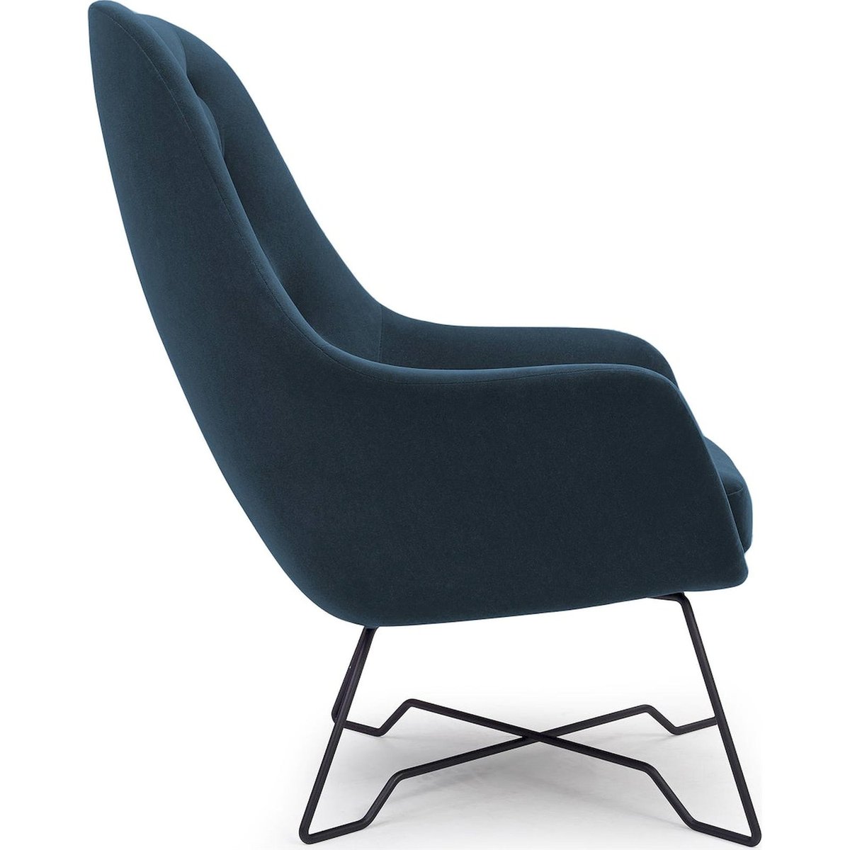 Fauteuil cabriolet capitonné en velours bleu pétrole castel, RECOLLECTION