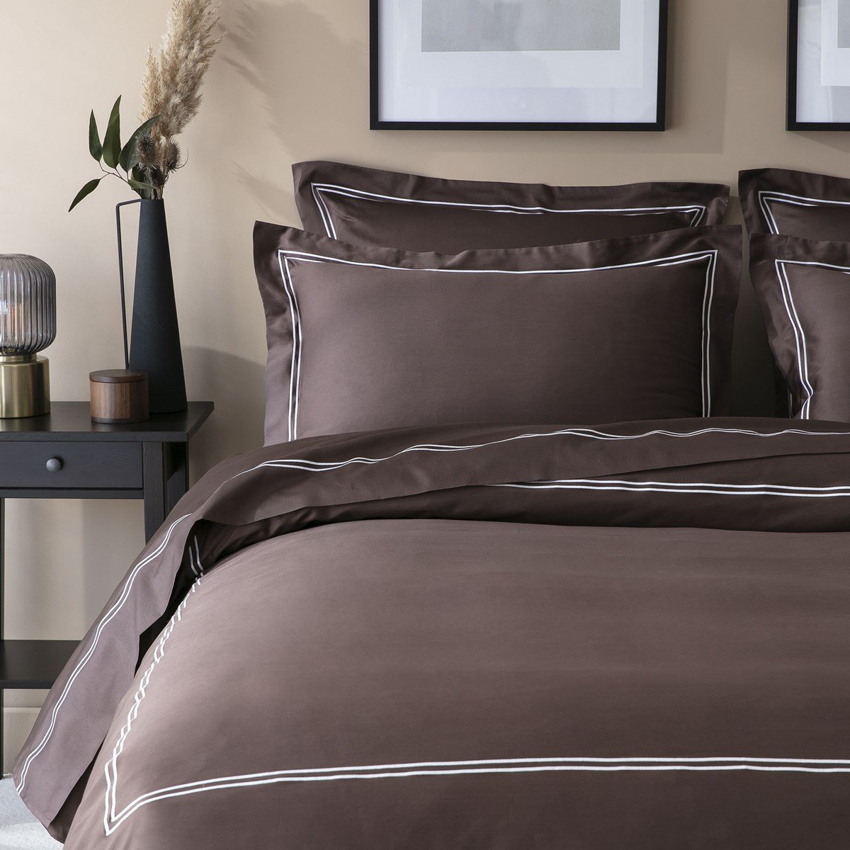 Housse de couette satin de coton égyptien RADIEUSE marron chocolat, MPC MAISON