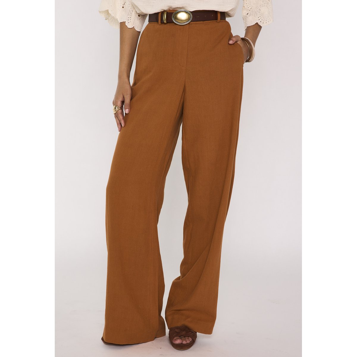 Pantalon large en lin mélangé TAMINA ocre, Maison 123