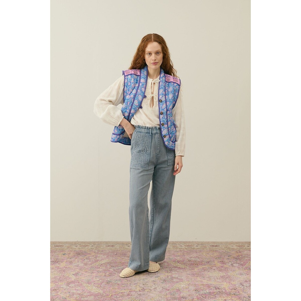 Printed Quilted Jacket with Removable Sleeves NELINA blue print, LOUISE MISHA