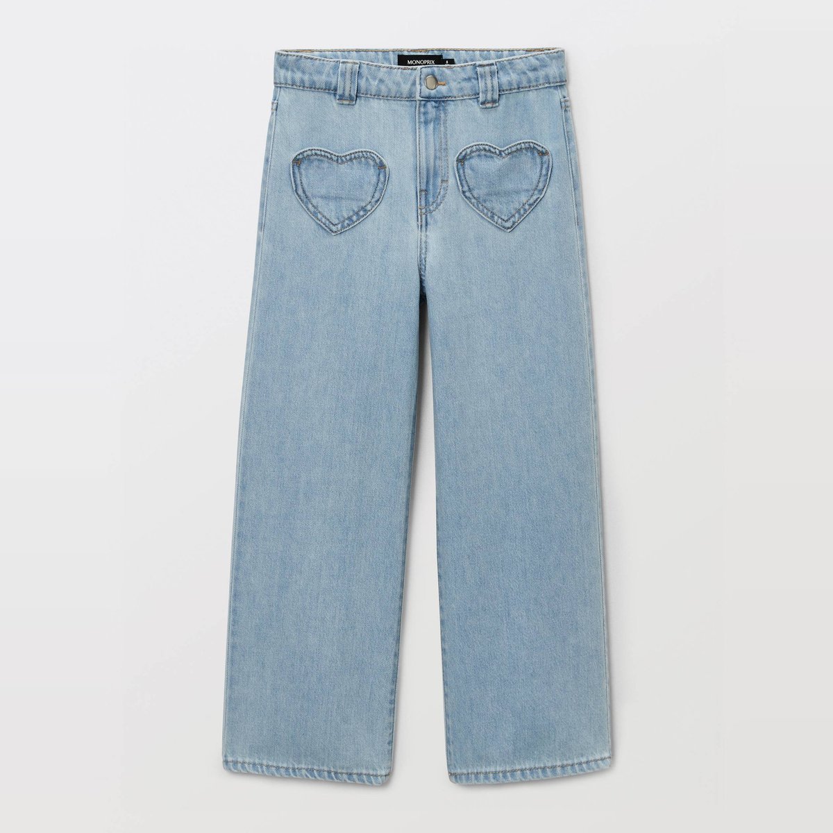 Jean uni poche coeur en coton light blue stone, MONOPRIX